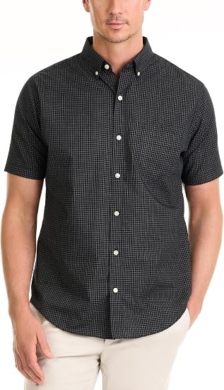 Men's Wrinkle Free Short Sleeve Button Down Check Shirt